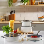 سرویس قابلمه ۷ پارچه گرانیتی روکش سرامیکی شفر مدل Gravita | رنگ کرمی