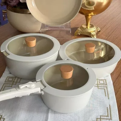 سرویس قابلمه گرانیتی ۷ پارچه پینک مور ترکیه مدل Arlo – رنگ کرمی با پوشش Xtrema