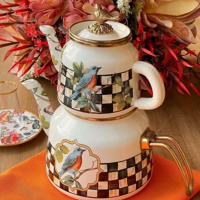 کتری قوری لعابی Miss Betty ترکیه طرح گنجشک