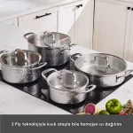 سرویس قابلمه استیل سه لایه کاراجا مدل Powersteel 316+ Enzo (۸ پارچه)